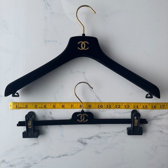 2pc Vintage Chanel Black Velvet Gold Tone CC Hardware Clothing Hangers - Picture 14 of 14